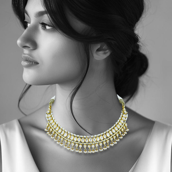 Polki Necklace with Graceful Pearl Beads